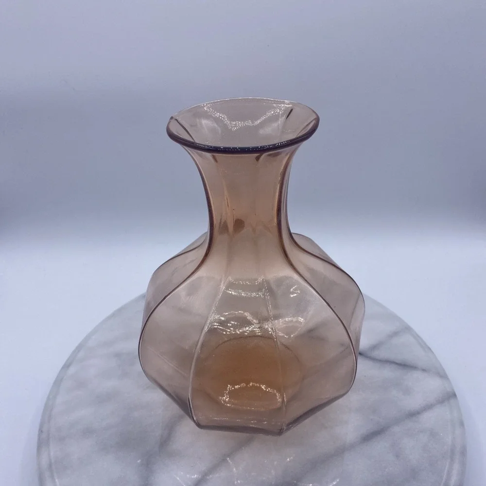 Tiara Exclusive Peach Glass Hexagon Paneled Vase Vintage Flared Neck with Box